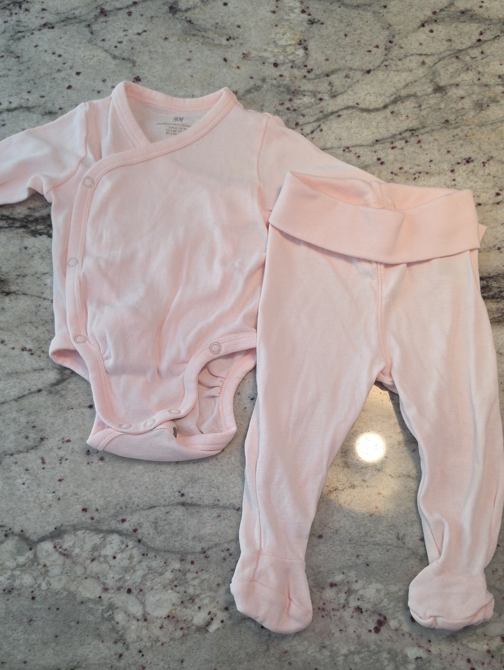 H&M Pink Baby One-Piece Set - Long Sleeve Bodysuit & Footed Pants 3m